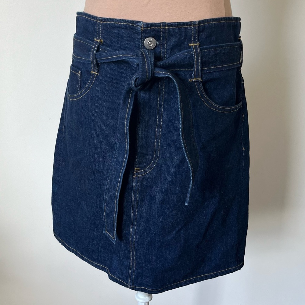 3x1 Marie Paperbag Dark Wash Tie Belt Cotton Denim Blue Mini Skirt EUC Size 28